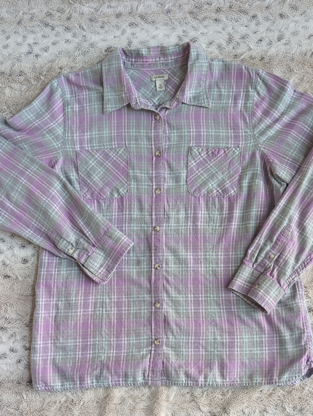 L.L. Bean Lavender Plaid Flannel Button-Down Shirt